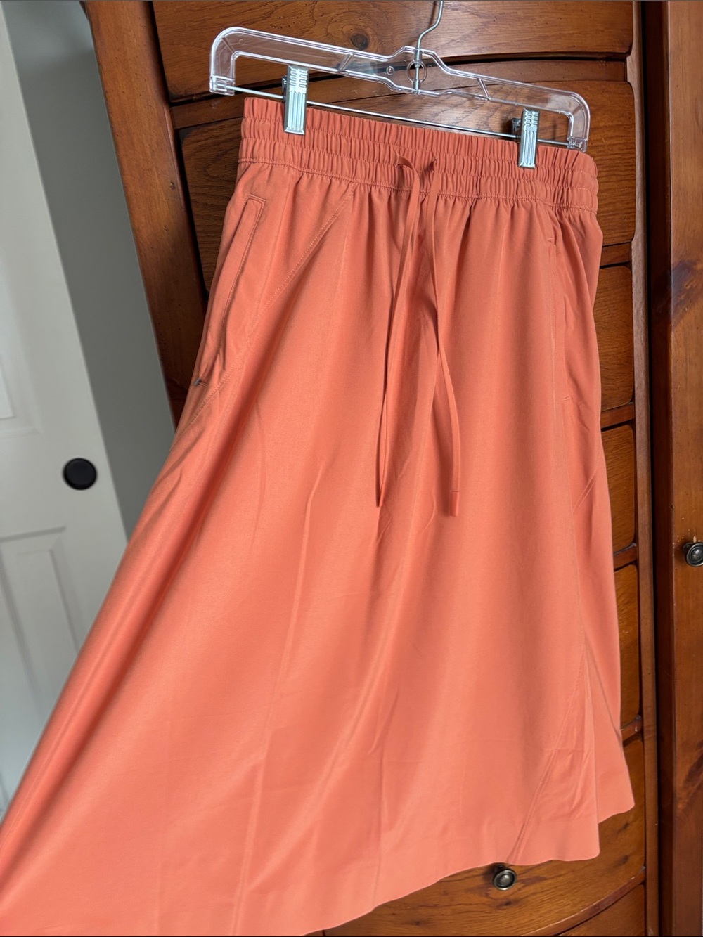 Athleta Coral-Orange Midi Drawstring Skirt
